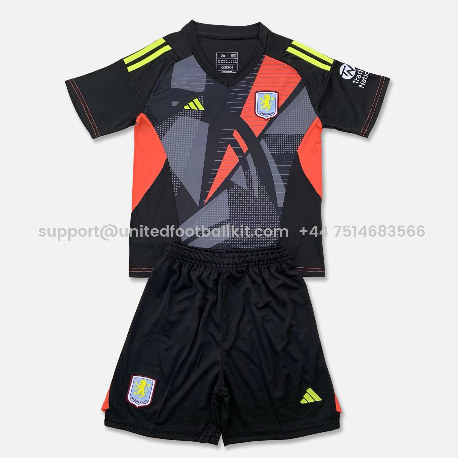 Unitedfootballkit.com | Aston Villa 24-25 Black Goalkeeper Kids Kit -Customize Name, Number and Patch | Worldwide Shipping