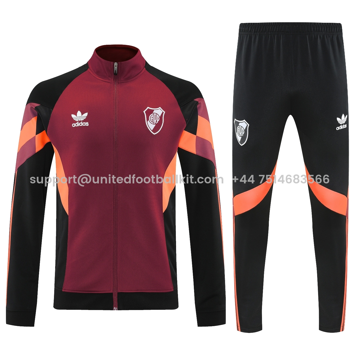 Unitedfootballkit.com | River Plate 25-26 Terrace Jacket Training Tracksuit - Deep Red Jackets & Black Pants -Customize Name, Number and Patch | Worldwide Shipping