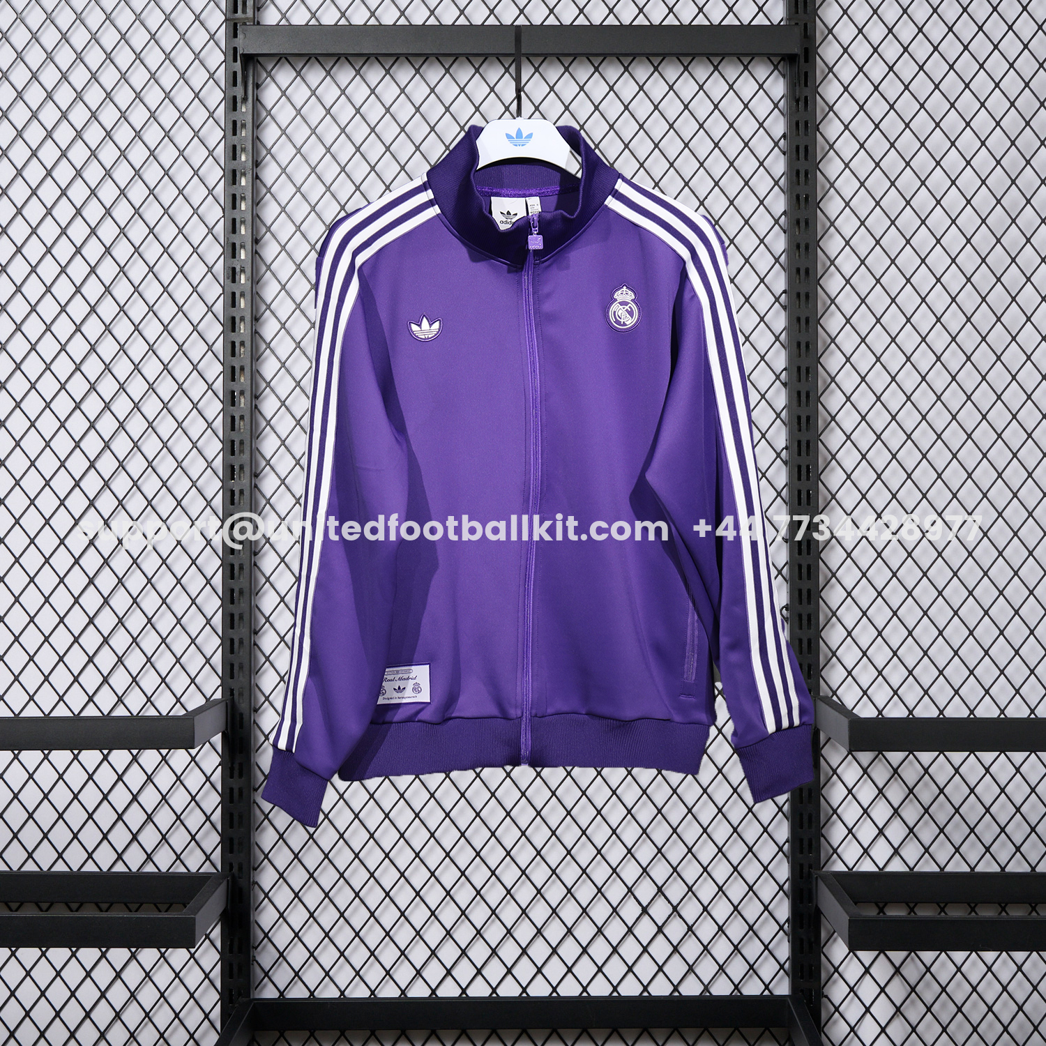 Unitedfootballkit.com | Real Madrid 25-26 White Lines Training Set - Purple Top and Purple Pants -Customize Name, Number and Patch | Worldwide Shipping