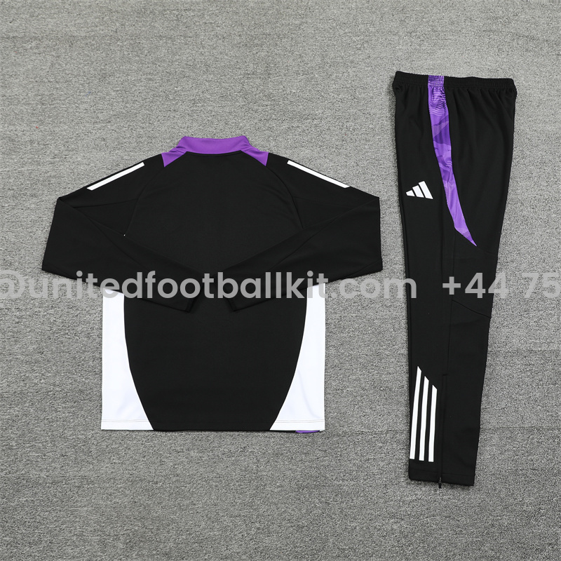 Unitedfootballkit.com | Real Madrid 24-25 Long Sleeve Training Set - Black and Purple -Customize Name, Number and Patch | Worldwide Shipping