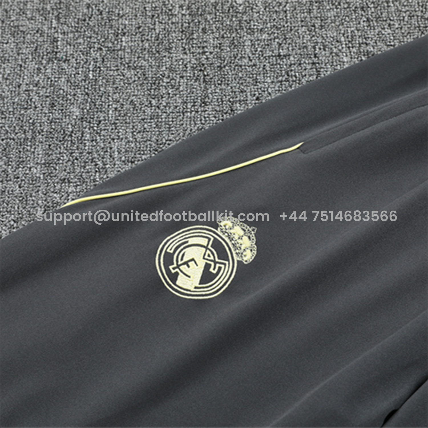 Unitedfootballkit.com | Real Madrid 25-26 Long Sleeves Training Set - Gray Top & Gray Pants -Customize Name, Number and Patch | Worldwide Shipping
