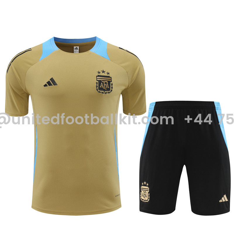 Unitedfootballkit.com | Argentina 2024 Short-Sleeve Training Set - Gold -Customize Name, Number and Patch | Worldwide Shipping