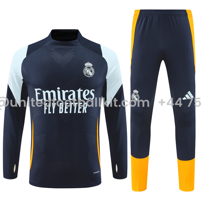 Unitedfootballkit.com | Real Madrid 24-25 Long Sleeve Training Set - Player Version - Royal Blue -Customize Name, Number and Patch | Worldwide Shipping