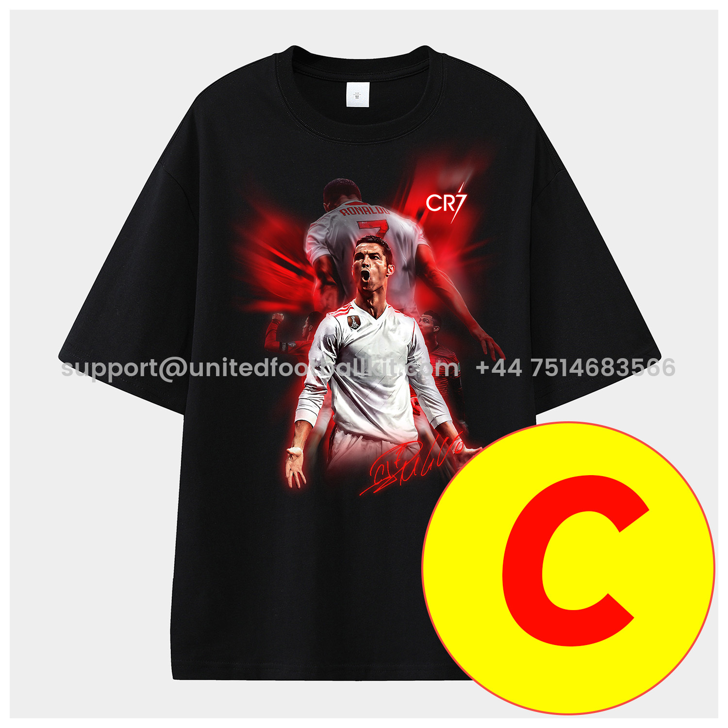 Unitedfootballkit.com | Cristiano Ronaldo Portugal Real Madrid Manchester United Unisex Pure Cotton T-shirt -Customize Name, Number and Patch | Worldwide Shipping