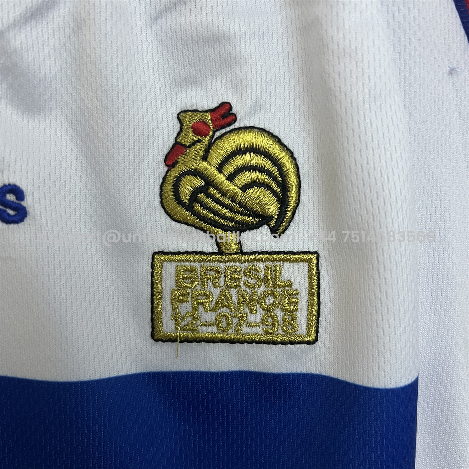 Unitedfootballkit.com | Retro France 1998 Away Kids Kit -Customize Name, Number and Patch | Worldwide Shipping