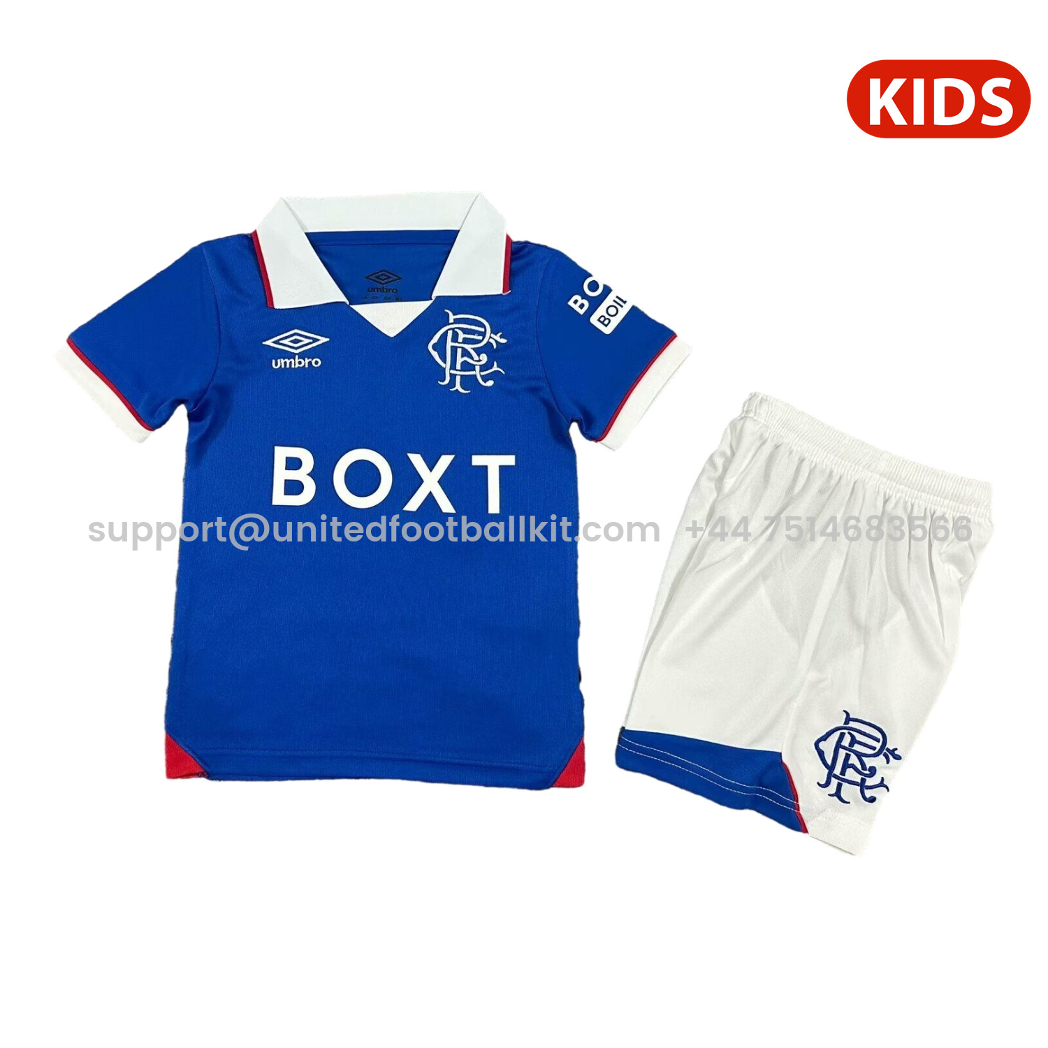 Unitedfootballkit.com | Glasgow Rangers 25-26 Home Kids Kit -Customize Name, Number and Patch | Worldwide Shipping