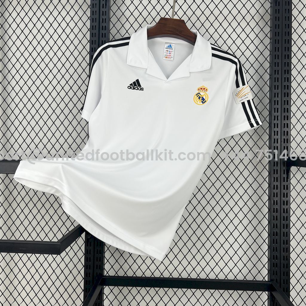 Unitedfootballkit.com | Retro Real Madrid 2001-02 European Home Jersey -Customize Name, Number and Patch | Worldwide Shipping
