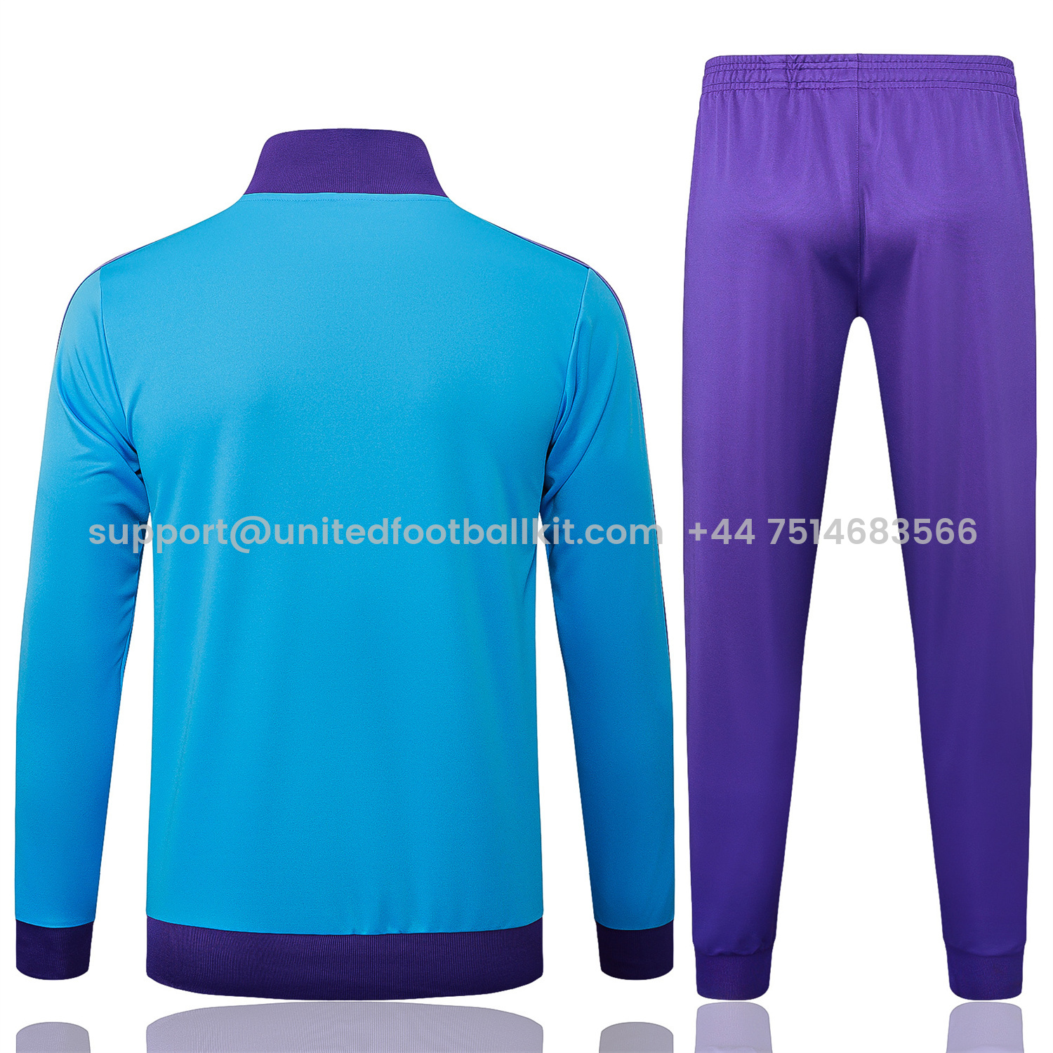 Unitedfootballkit.com | Real Madrid 25-26 Throwback Trefoil Jacket Training Tracksuit - Blue Jackets & Purple Pants -Customize Name, Number and Patch | Worldwide Shipping