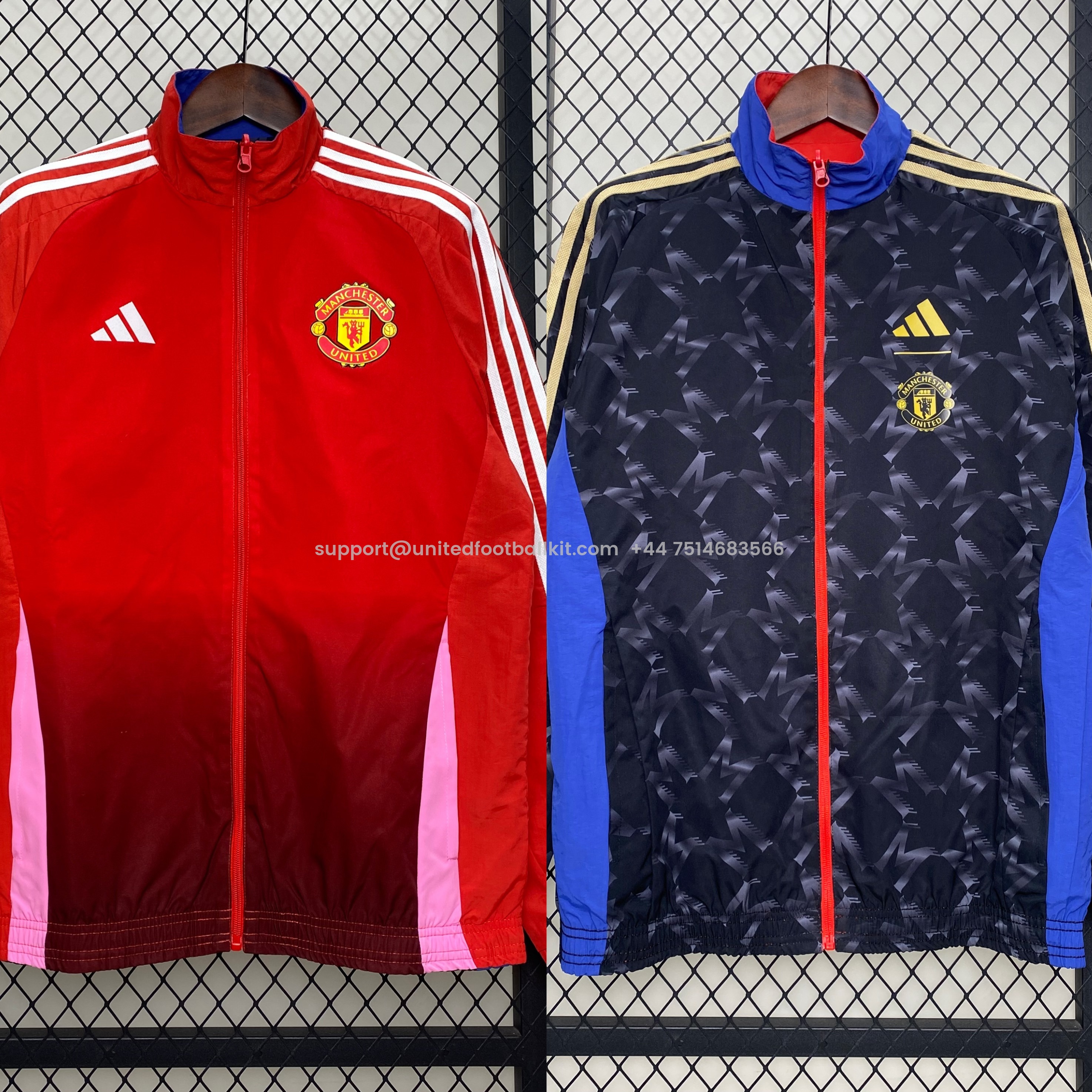 Unitedfootballkit.com | Manchester United 24-25 Double Sided Reversible Windbreaker - Home & Away Jersey Style -Customize Name, Number and Patch | Worldwide Shipping