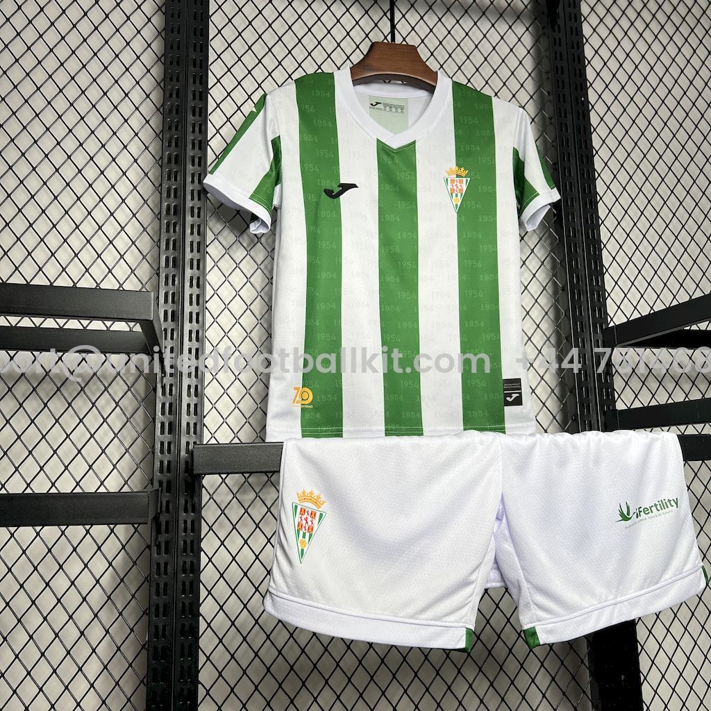 Unitedfootballkit.com | Cordoba CF 24-25 Home Kids Kit -Customize Name, Number and Patch | Worldwide Shipping