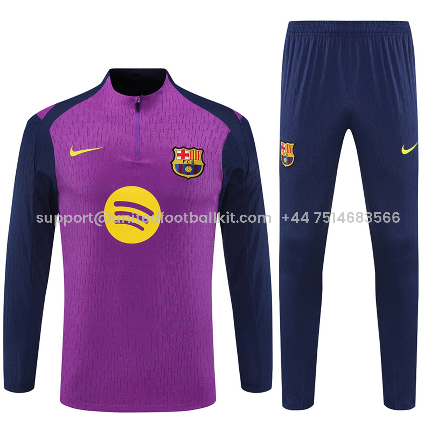Unitedfootballkit.com | Barcelona 25-26 Kids Long Sleeve Training Set - Purple Top & Deep Blue Pants -Customize Name, Number and Patch | Worldwide Shipping