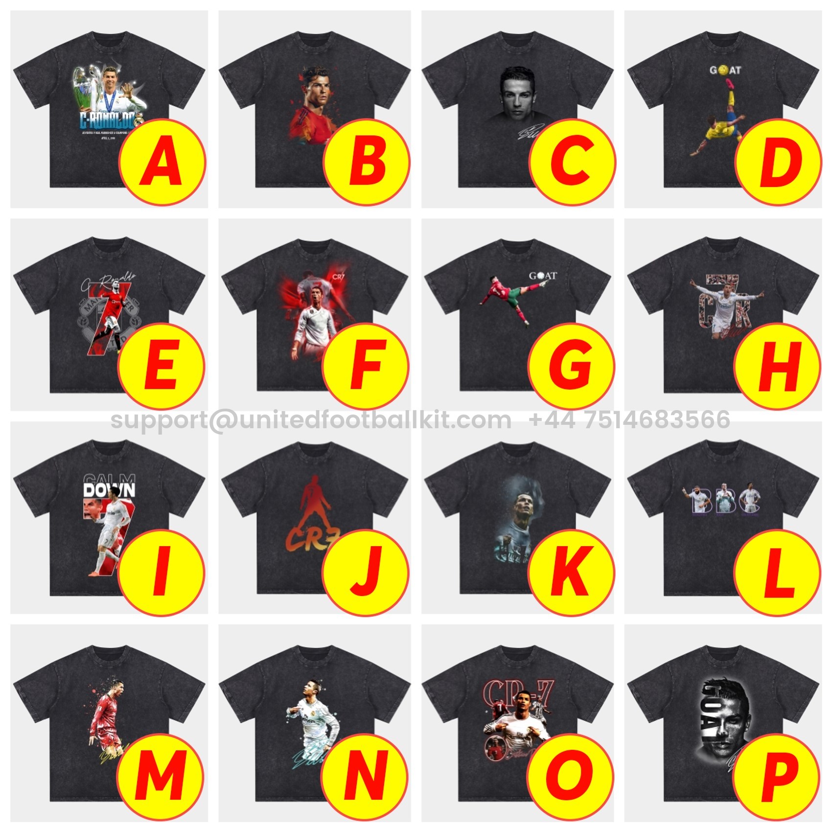 Unitedfootballkit.com | Cristiano Ronaldo Portugal Real Madrid Manchester United Oversized Washed T-Shirt -Customize Name, Number and Patch | Worldwide Shipping