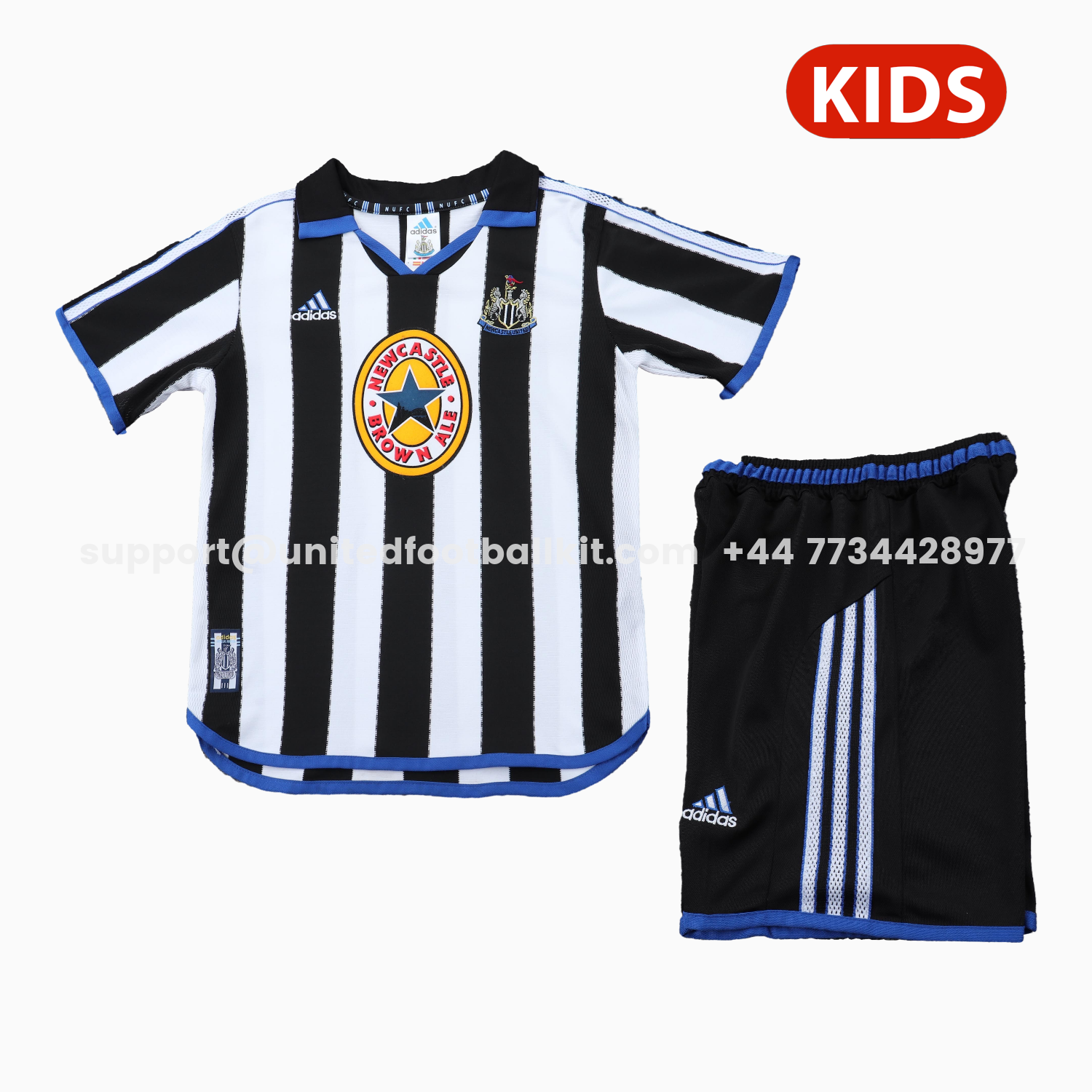 Unitedfootballkit.com | Retro Newcastle United 1999-00 Home Kids Kit -Customize Name, Number and Patch | Worldwide Shipping