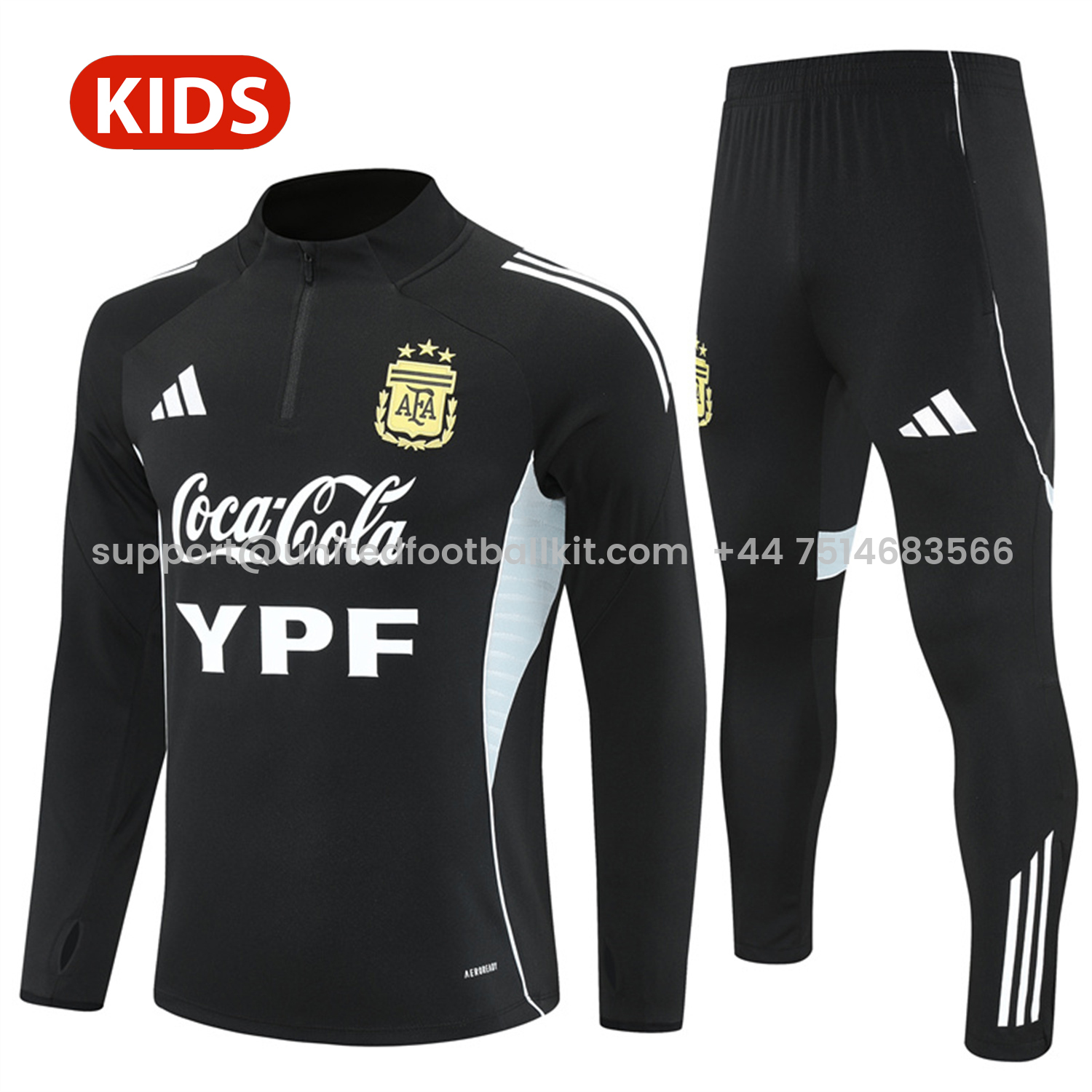 Unitedfootballkit.com | Argentina 25-26 Kid Long Sleeves Training Set - Black Top & Black Pants -Customize Name, Number and Patch | Worldwide Shipping