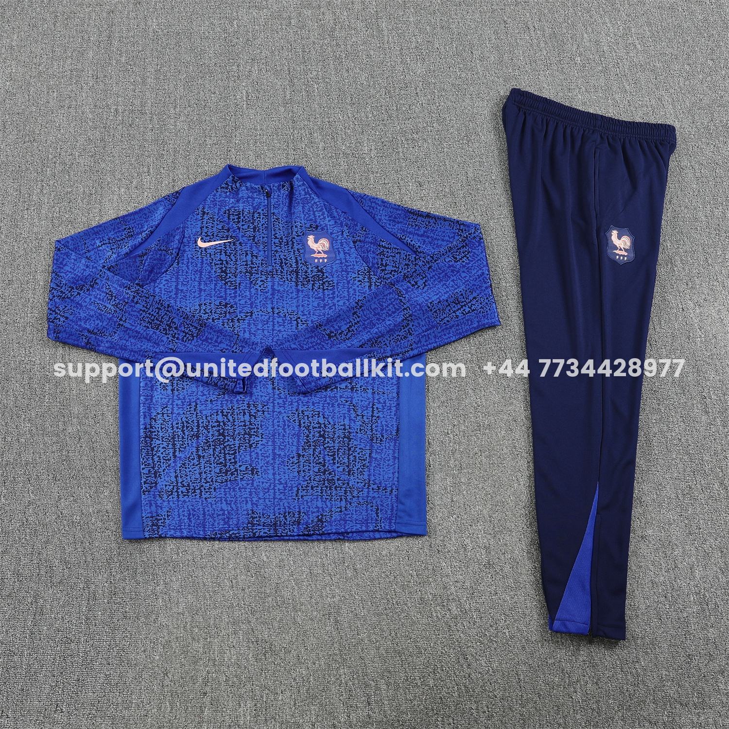 Unitedfootballkit.com | France 2026 Long Sleeves Training Set - Ocean Blue Top & Dark Blue Pants -Customize Name, Number and Patch | Worldwide Shipping