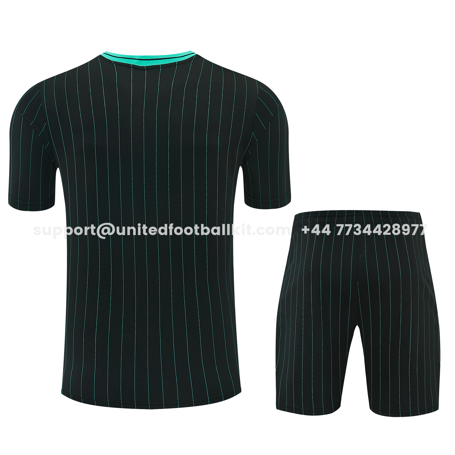 Unitedfootballkit.com | Liver.pool 25-26 Retro Style Short-Sleeve Training Set - Black With Teal Stripes And Accents Top & Pants -Customize Name, Number and Patch | Worldwide Shipping
