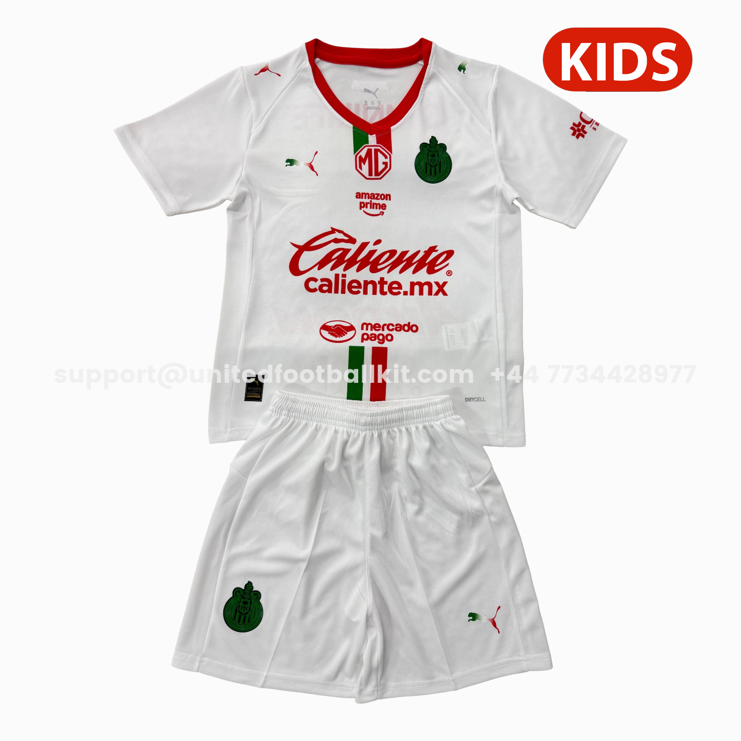 Unitedfootballkit.com | Chivas de Guadalajara 25-26 Away White Kids Kit -Customize Name, Number and Patch | Worldwide Shipping