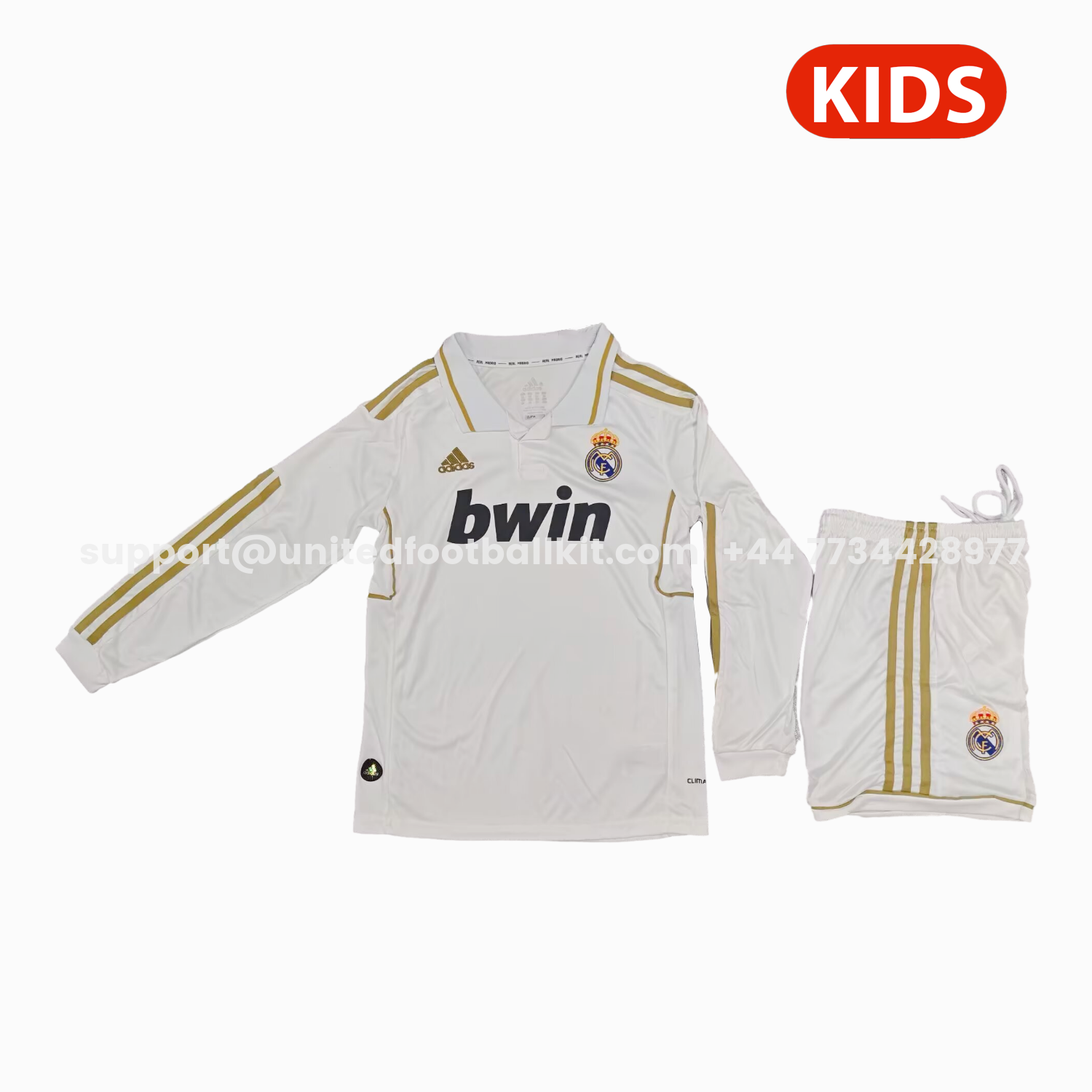 Unitedfootballkit.com | Retro Real Madrid 2011-12 Home Long Sleeves Kids Kit -Customize Name, Number and Patch | Worldwide Shipping