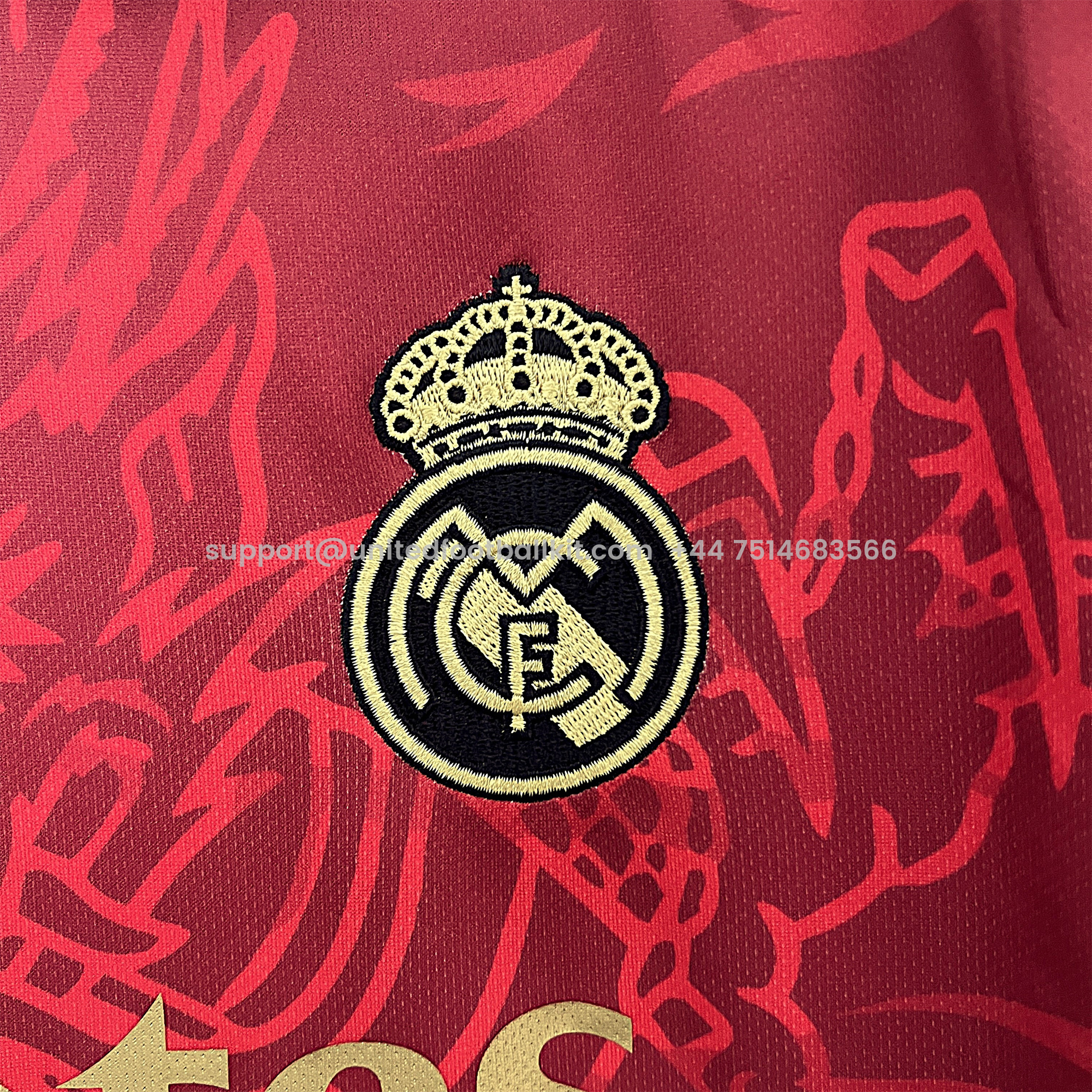 Unitedfootballkit.com | Real Madrid 24-25 Red Colorful Dragon Speical Jersey - Fans Version -Customize Name, Number and Patch | Worldwide Shipping