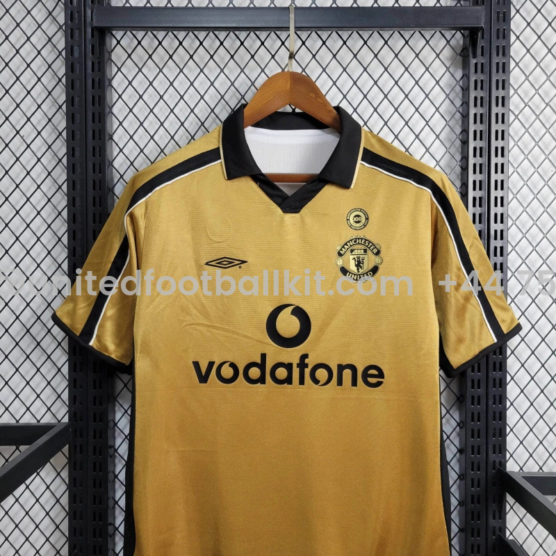 Unitedfootballkit.com | Retro Manchester United 01-02 100th Anniversary Special Edition Jersey - White & Gold -Customize Name, Number and Patch | Worldwide Shipping