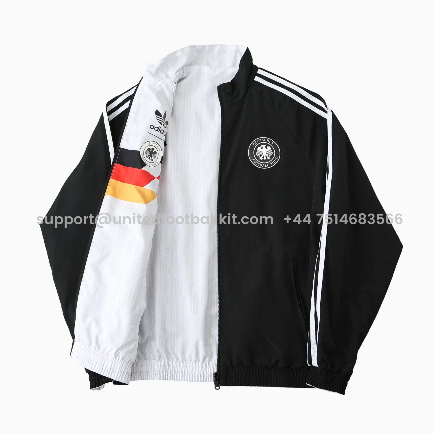 Unitedfootballkit.com | Retro Germany 1990 Double Sided Reversible Windbreaker - White & Black -Customize Name, Number and Patch | Worldwide Shipping