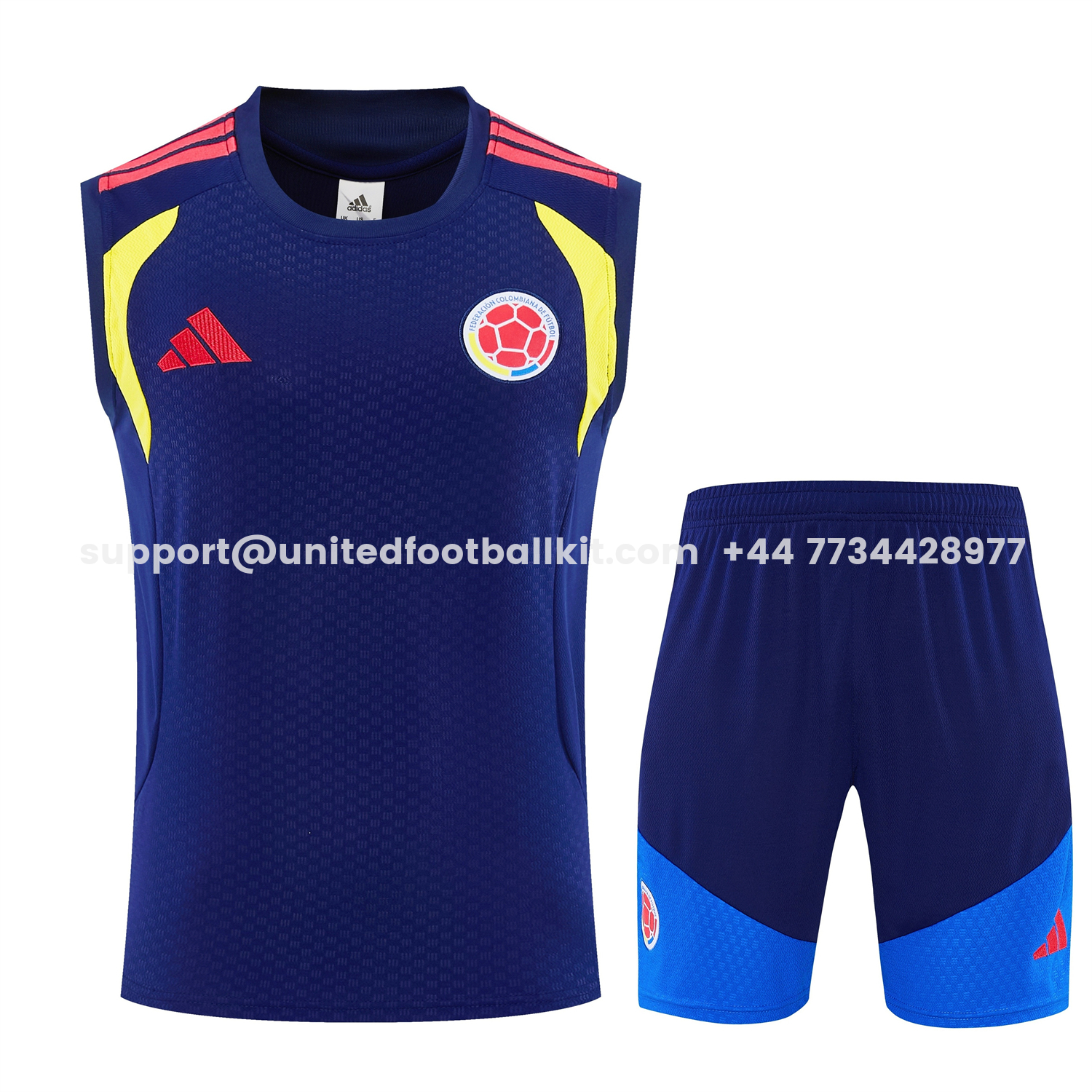 Unitedfootballkit.com | Colombia 2026 Vest Training Set - Dark Blue Vest and Shorts -Customize Name, Number and Patch | Worldwide Shipping