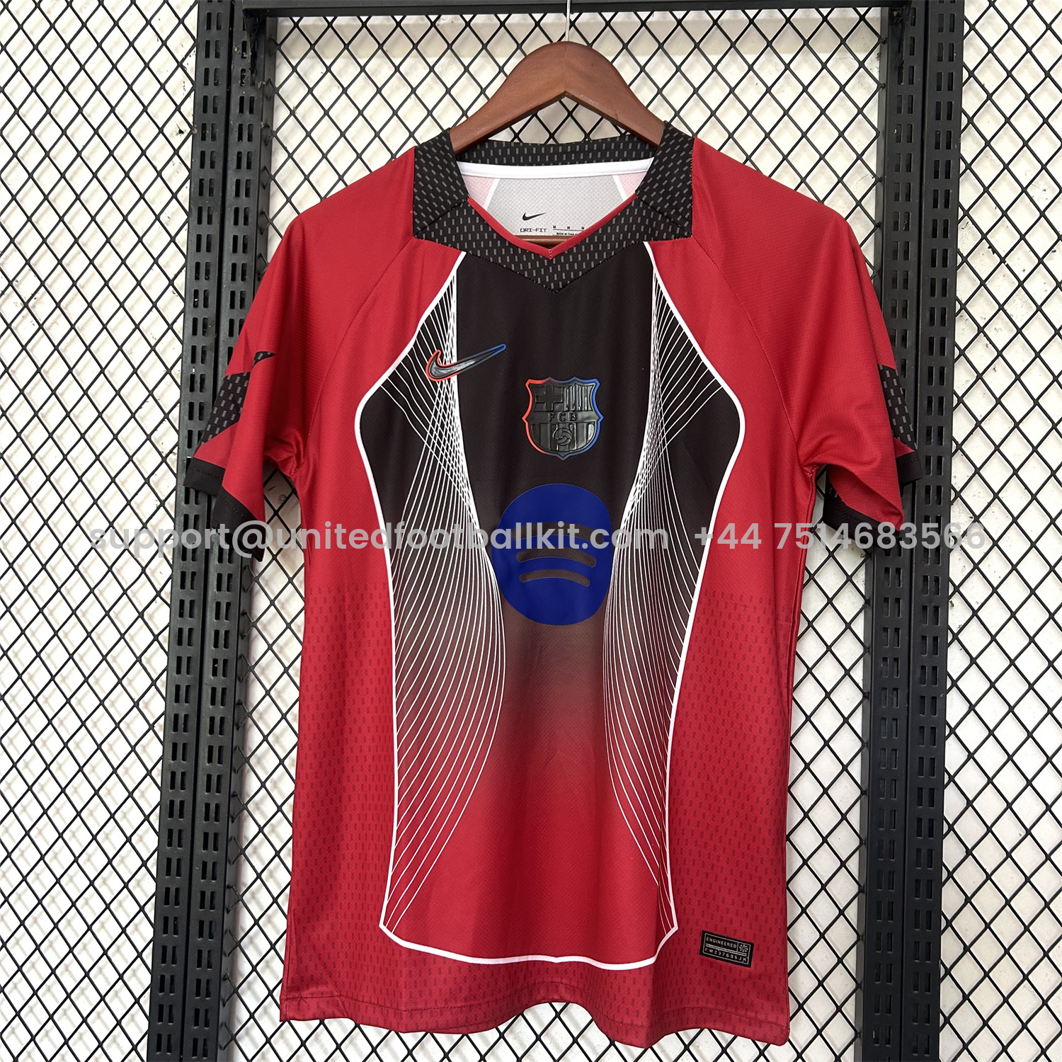 Unitedfootballkit.com | Barcelona 25-26 T90 White Black Lines Red Jersey - Fans Version -Customize Name, Number and Patch | Worldwide Shipping