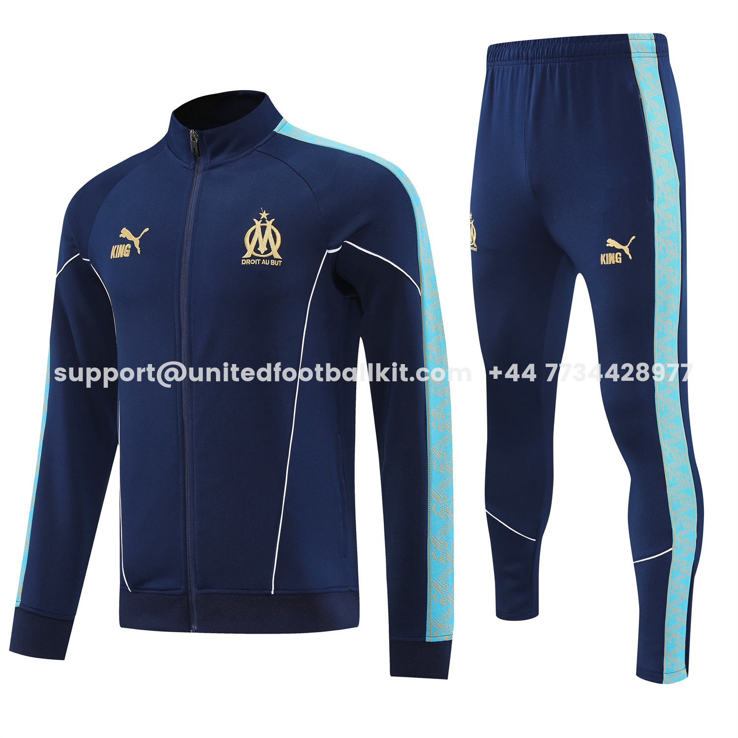Unitedfootballkit.com | Marseille 25-26 Long Sleeve Training Set - Dark Blue Top & Pants -Customize Name, Number and Patch | Worldwide Shipping