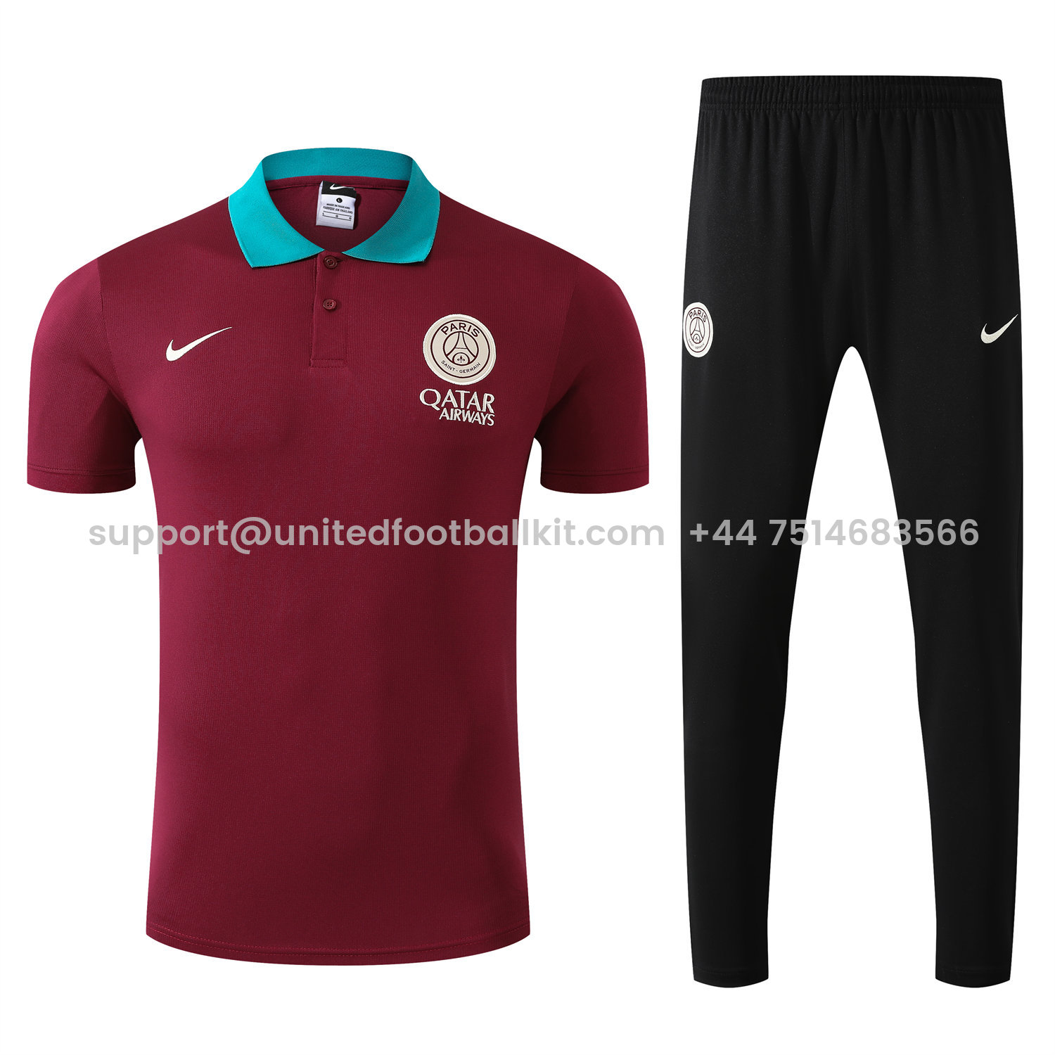 Unitedfootballkit.com | Paris Saint-Germain PSG 25-26 POLO Short-Sleeve Training Set - Deep Red Top and Black Pants -Customize Name, Number and Patch | Worldwide Shipping