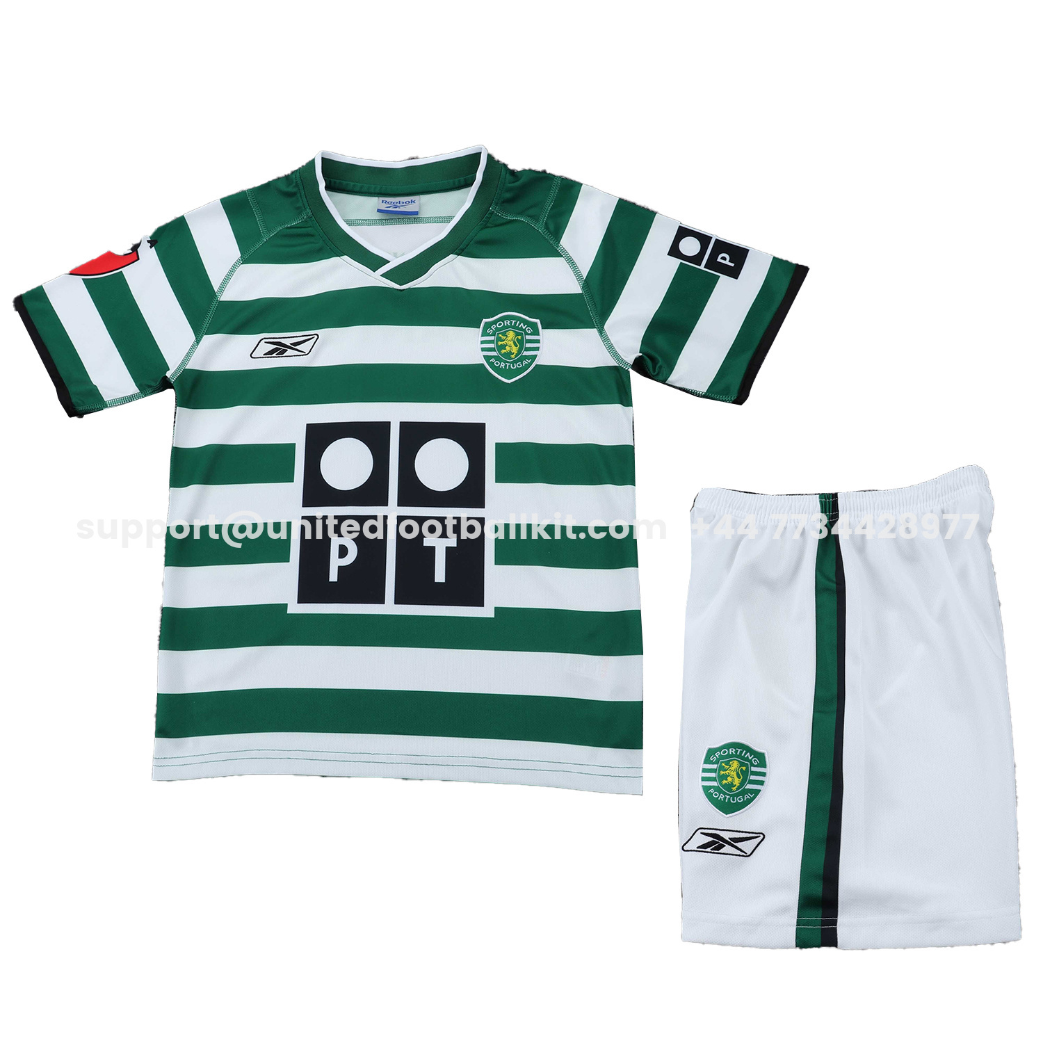 Unitedfootballkit.com | Retro Sporting CP 2003-04 Home Kids Kit -Customize Name, Number and Patch | Worldwide Shipping