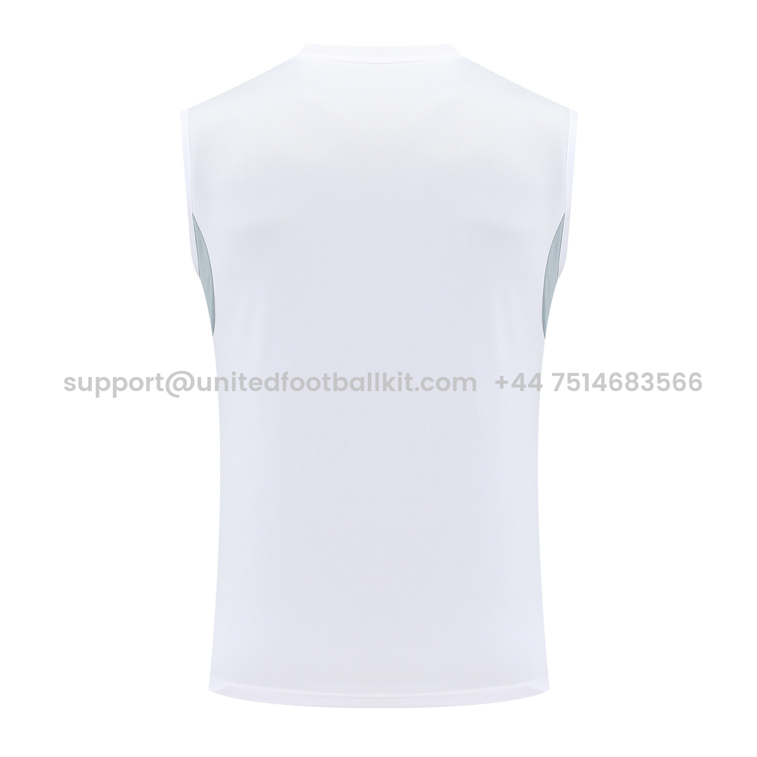 Unitedfootballkit.com | Real Madrid 25-26 Vest Training Set - Grey And White Vest & Black Shorts -Customize Name, Number and Patch | Worldwide Shipping