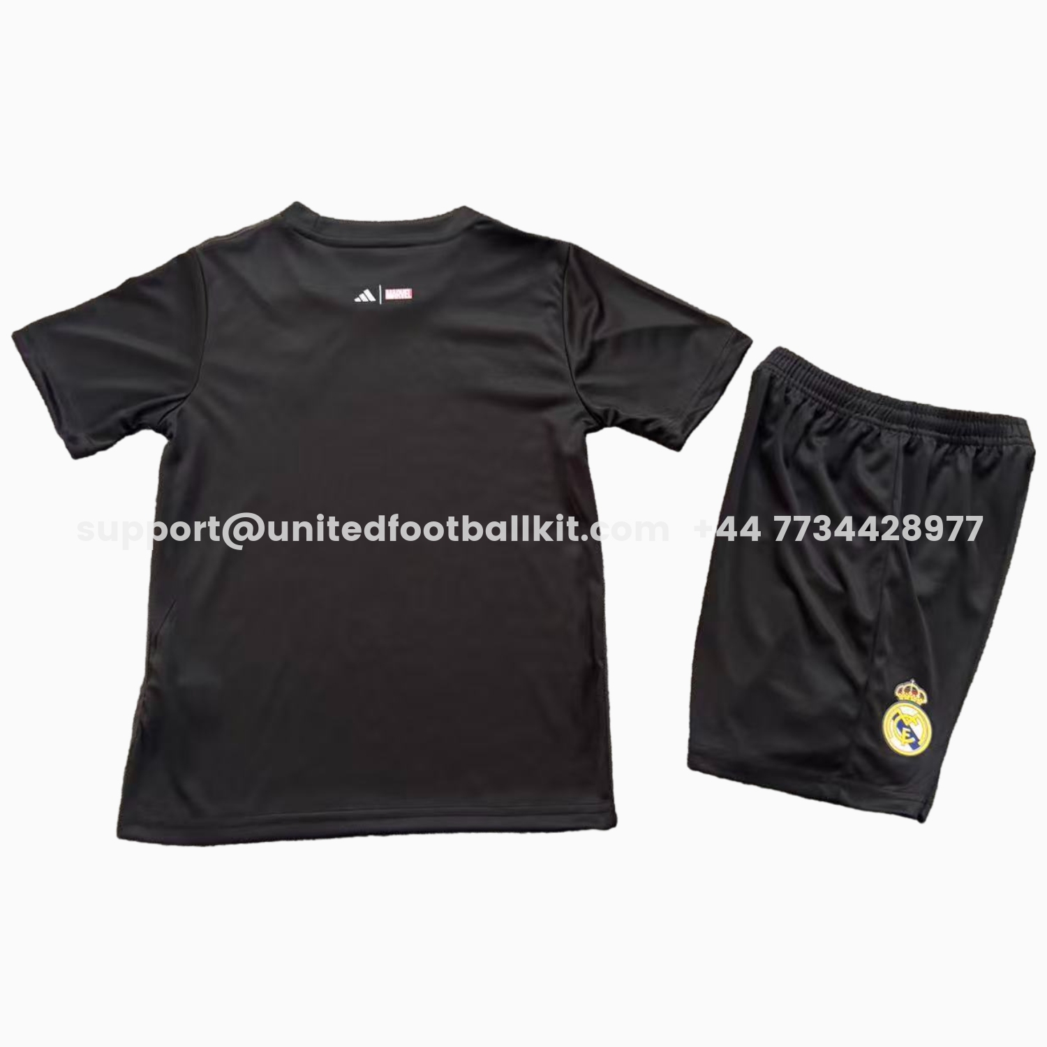 Unitedfootballkit.com | Real Madrid 25-26 Black Thunder Comics Special Kids Kit -Customize Name, Number and Patch | Worldwide Shipping