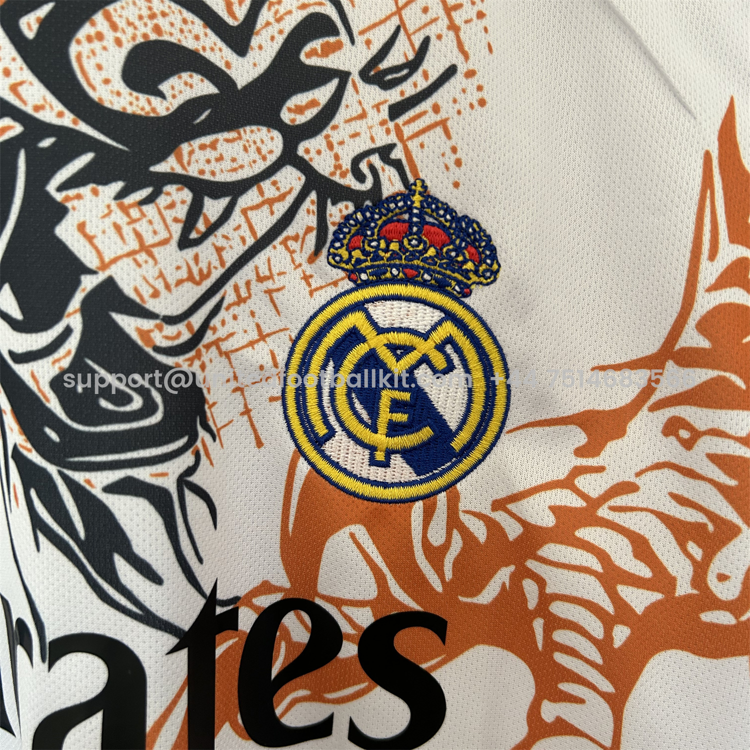 Unitedfootballkit.com | Real Madrid 25-26 Black Dragon Orange Dragon White Special Edition Jersey - Fans Version -Customize Name, Number and Patch | Worldwide Shipping