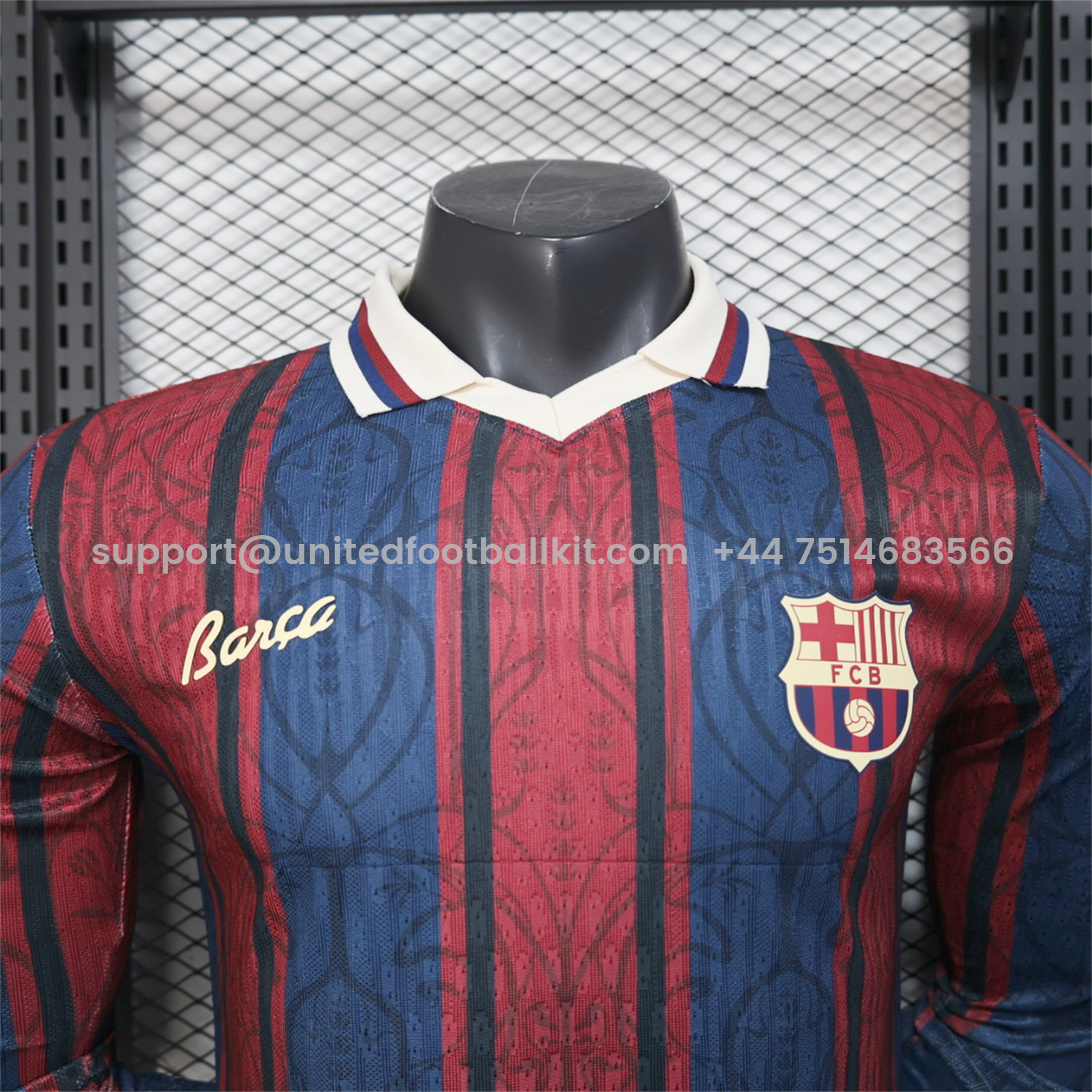 Unitedfootballkit.com | Barcelona 25-26 125th Anniversary Throwback Long Sleeves Jersey - Player Version -Customize Name, Number and Patch | Worldwide Shipping