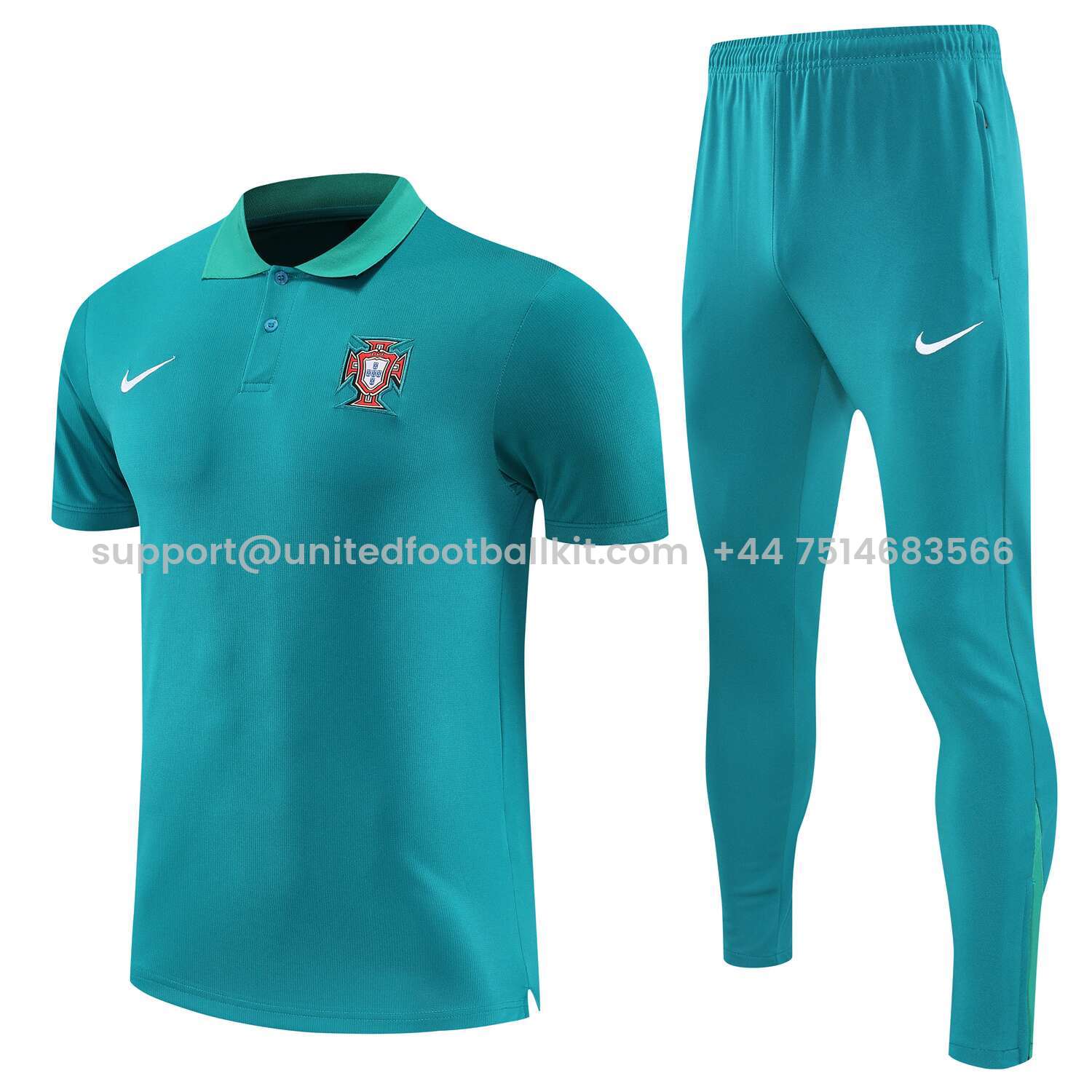 Unitedfootballkit.com | Portugal 25-26 POLO Short-Sleeve Training Set - Blue Green Top and Pants -Customize Name, Number and Patch | Worldwide Shipping