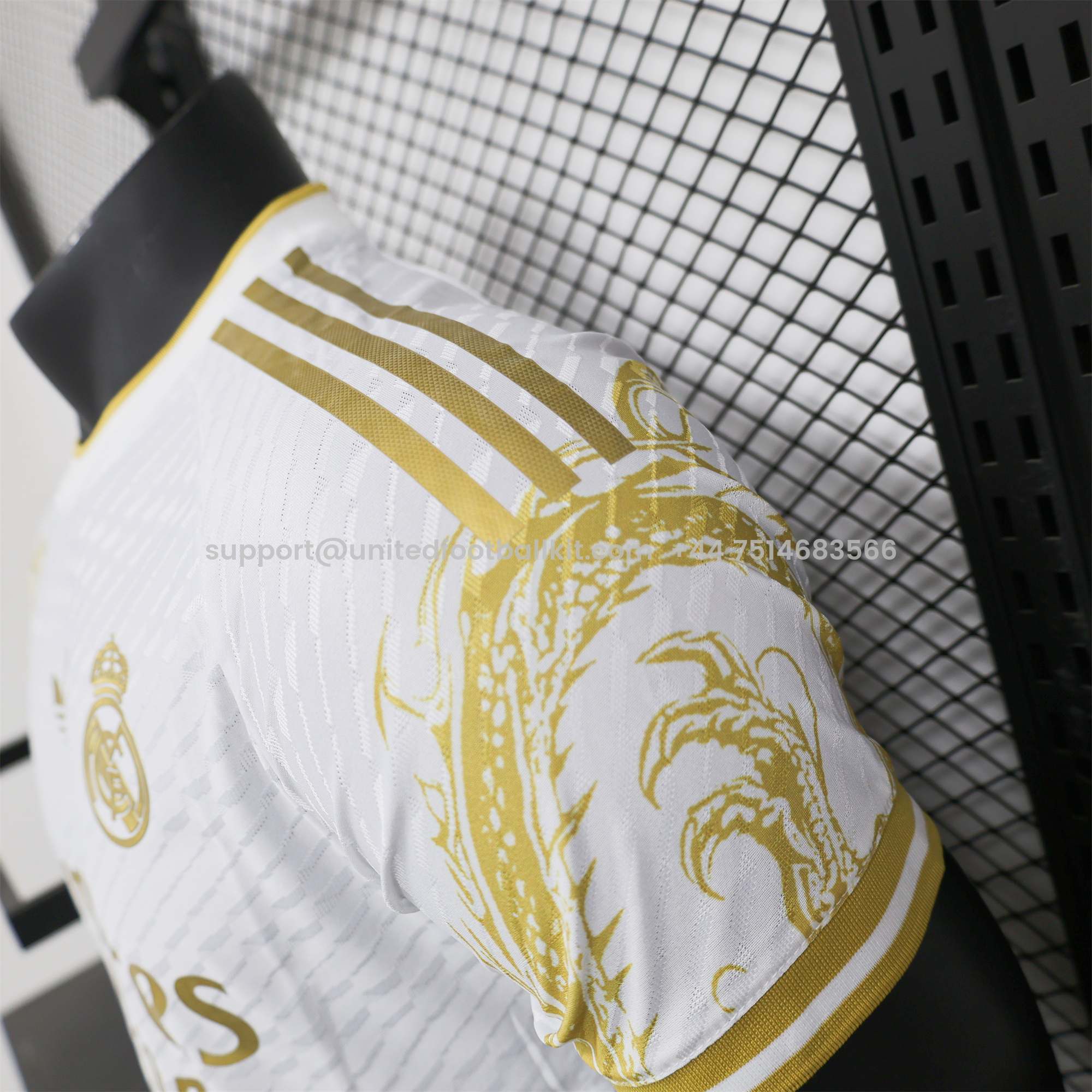Unitedfootballkit.com | Real Madrid 24-25 Gold Dragons Pattern White Special Edition Jersey - Player Version -Customize Name, Number and Patch | Worldwide Shipping