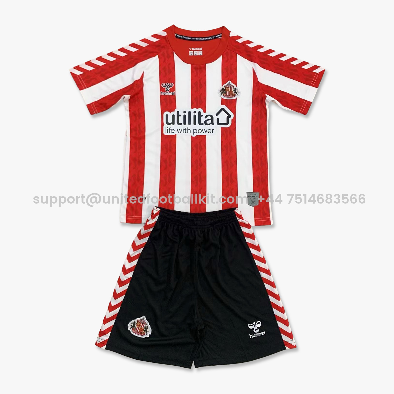 Unitedfootballkit.com | Sunderland 24-25 Home Stadium Kids Kit -Customize Name, Number and Patch | Worldwide Shipping