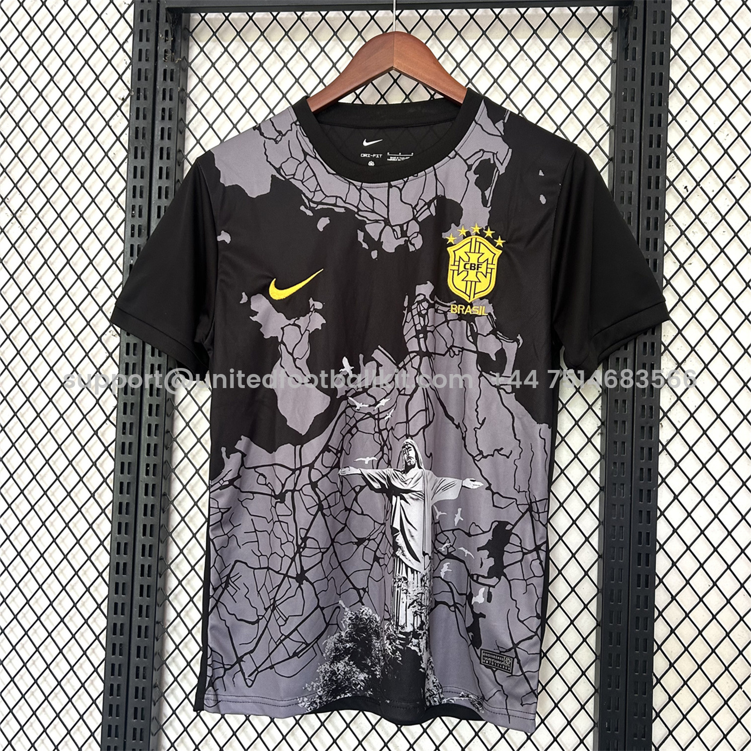 Unitedfootballkit.com | Brazil 25-26 Grey Jesus Statue Special Black Jersey - Fans Version -Customize Name, Number and Patch | Worldwide Shipping