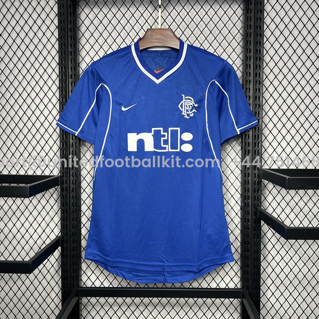 Unitedfootballkit.com | Retro Glasgow Rangers 1999-01 Home Stadium Jersey -Customize Name, Number and Patch | Worldwide Shipping
