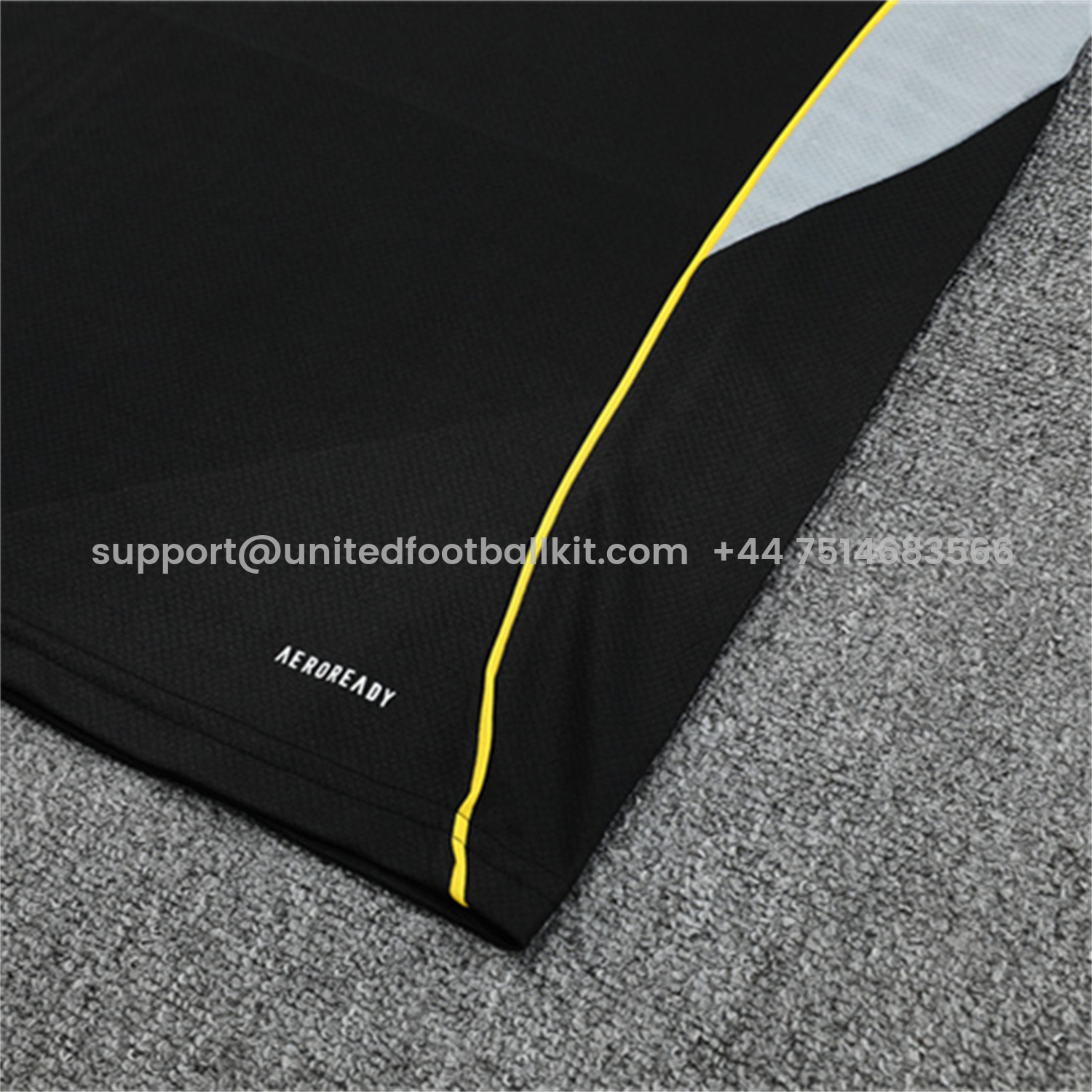 Unitedfootballkit.com | Real Madrid 25-26 Short-Sleeve Training Set - Yellow Line Black Top and Black Shorts -Customize Name, Number and Patch | Worldwide Shipping