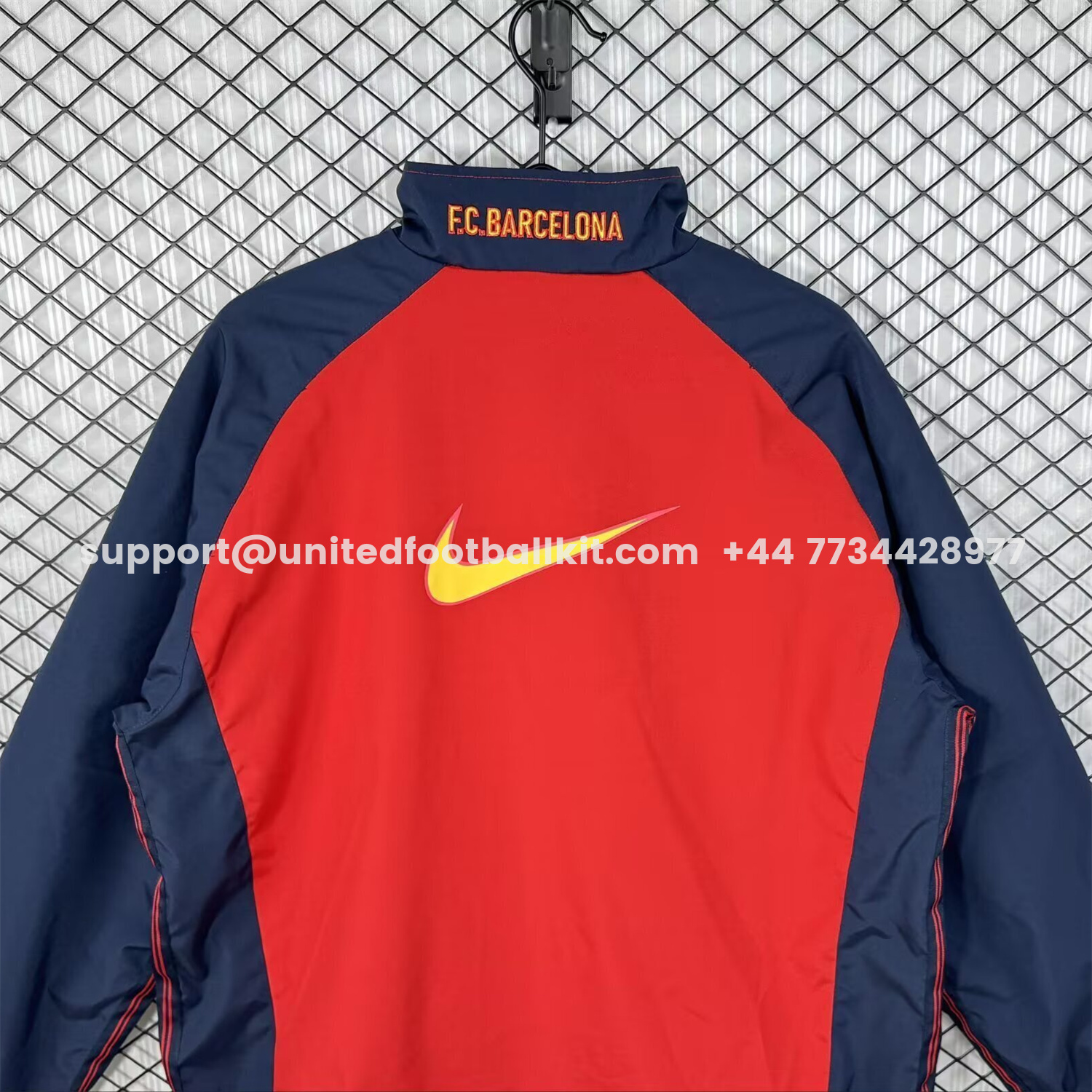 Unitedfootballkit.com | Retro Barcelona 1998-00 Home Windbreaker Jacket - Red -Customize Name, Number and Patch | Worldwide Shipping