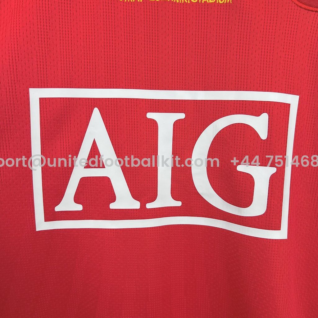 Unitedfootballkit.com | Retro Manchester United 07-08 Champions League Final Home Long Sleeve Jersey -Customize Name, Number and Patch | Worldwide Shipping