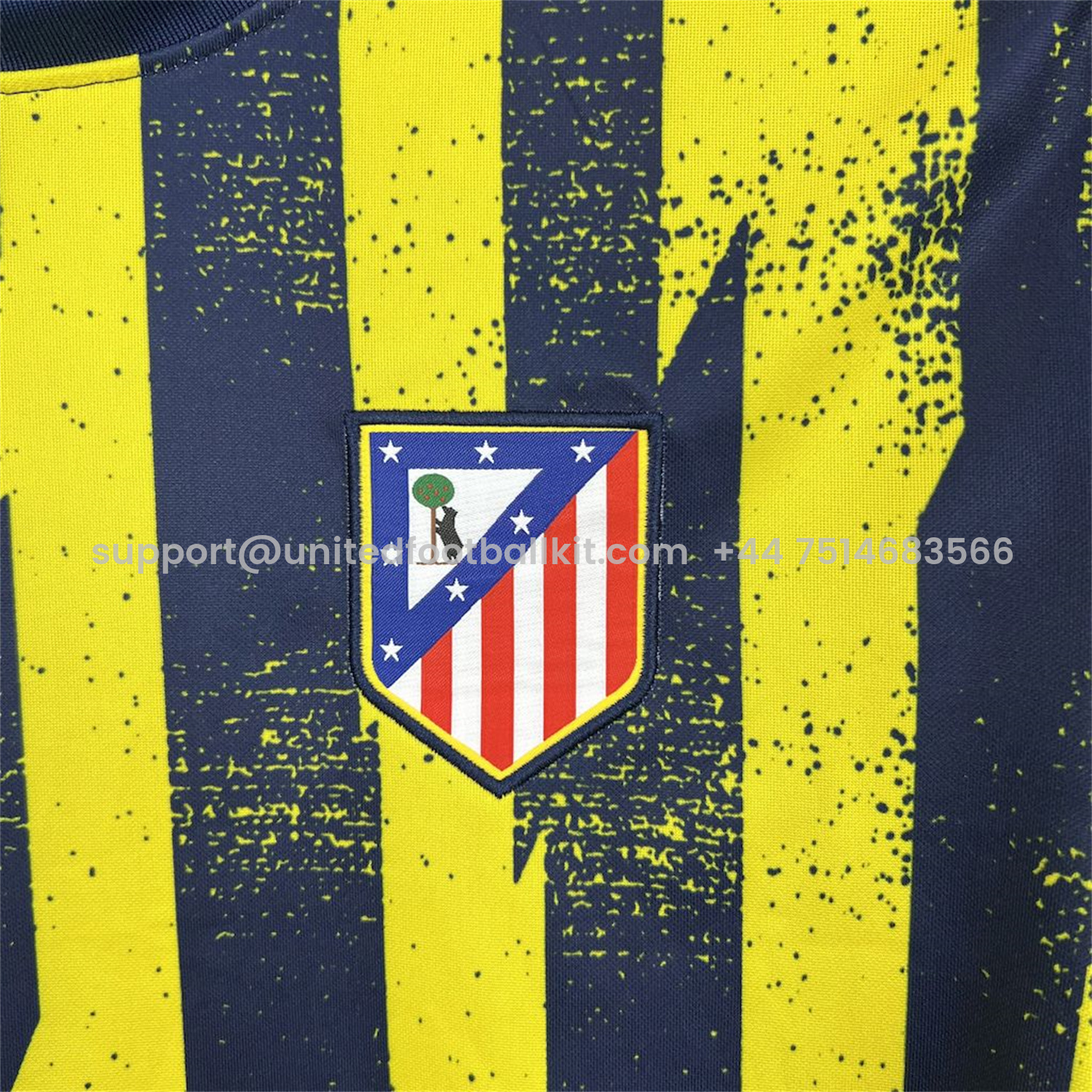 Unitedfootballkit.com | Atletico Madrid 25-26 Yellow Blue Stripes Pre-Match Training Long Sleeves Jersey - Fans Version -Customize Name, Number and Patch | Worldwide Shipping