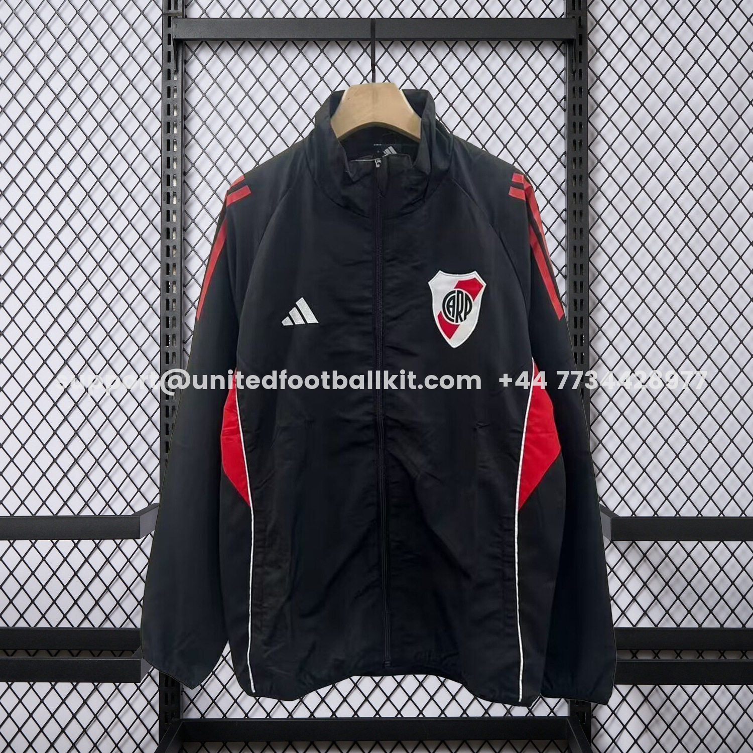 Unitedfootballkit.com | River Plate 25-26 Training Windbreaker Jacket - Black With Red -Customize Name, Number and Patch | Worldwide Shipping