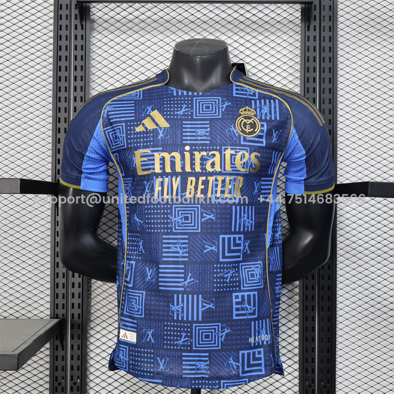 Unitedfootballkit.com | Real Madrid 25-26 Blue Gold Special Edition Jersey - Player Version -Customize Name, Number and Patch | Worldwide Shipping