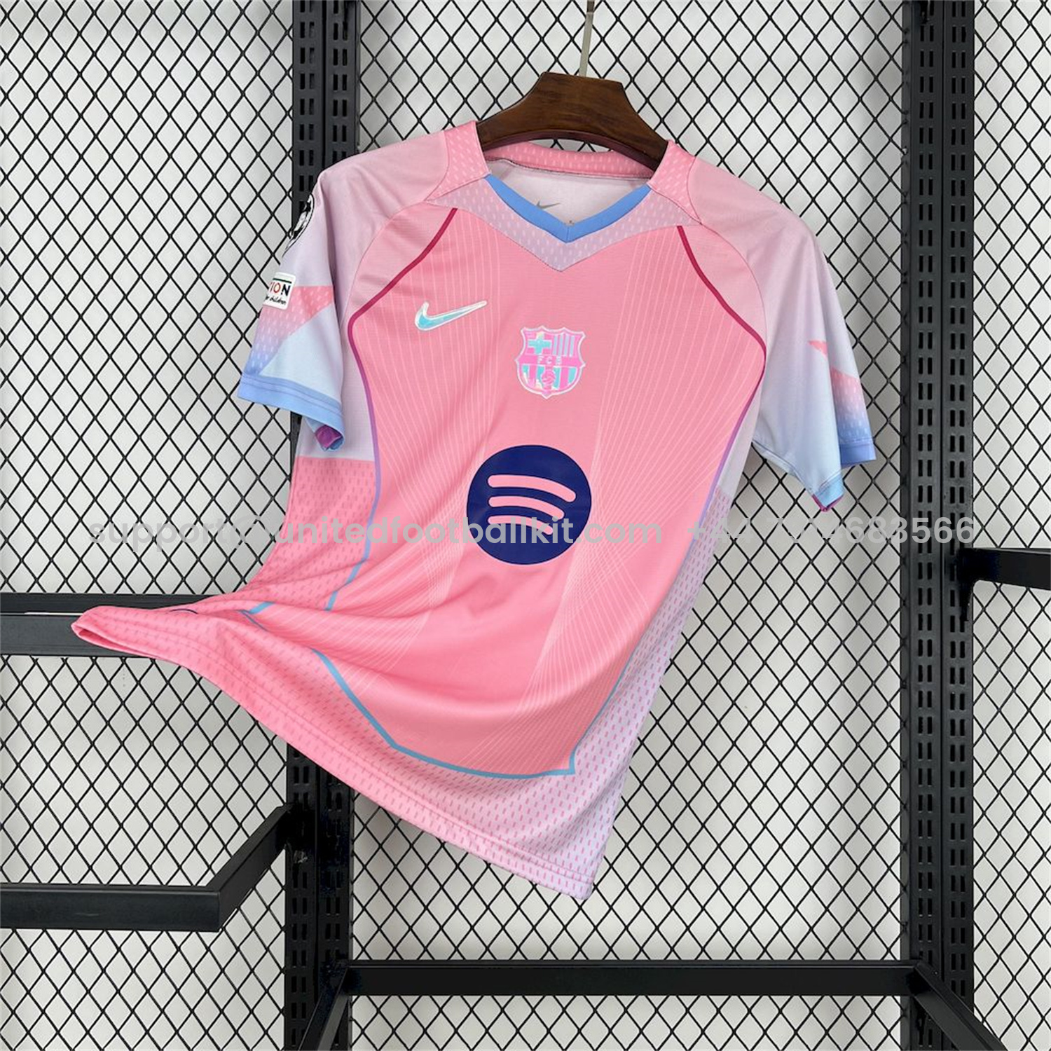 Unitedfootballkit.com | Barcelona 25-26 T90 White Lines Pink Special Jersey - Fans Version -Customize Name, Number and Patch | Worldwide Shipping