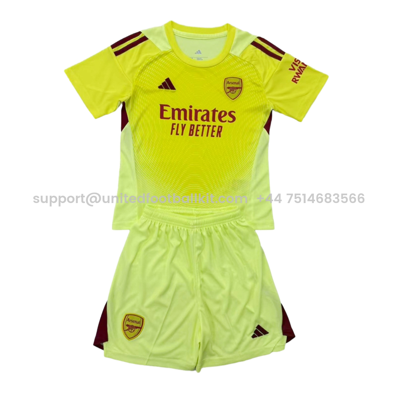 Unitedfootballkit.com | Arsenal 25-26 Light Yellow Goalkeeper Kids Kit -Customize Name, Number and Patch | Worldwide Shipping