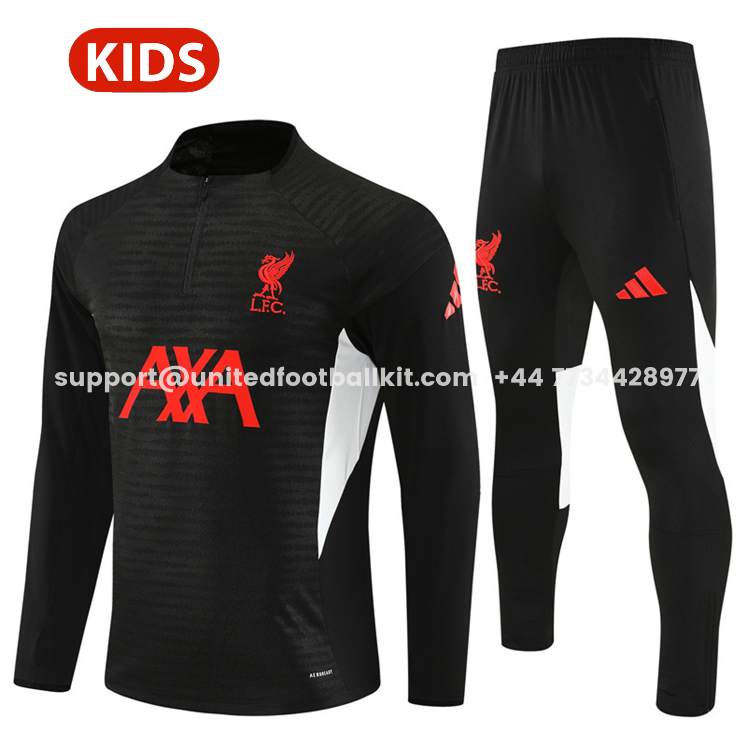 Unitedfootballkit.com | Liver.pool 25-26 Kids Long Sleeve Training Set - Player Version - Black Top & Black Pants -Customize Name, Number and Patch | Worldwide Shipping