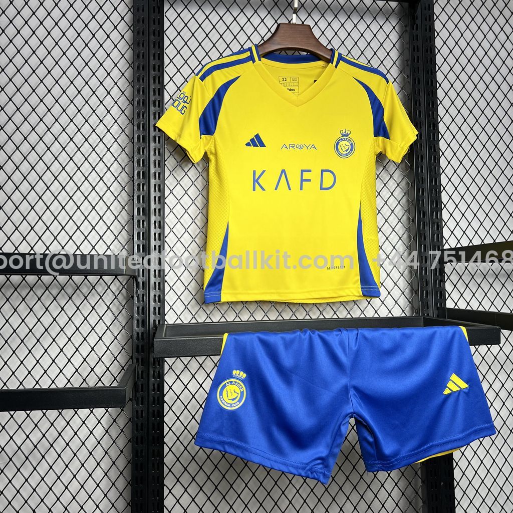 Unitedfootballkit.com | Al Nassr Riyadh Victory 24-25 Home Stadium Kids Kit -Customize Name, Number and Patch | Worldwide Shipping