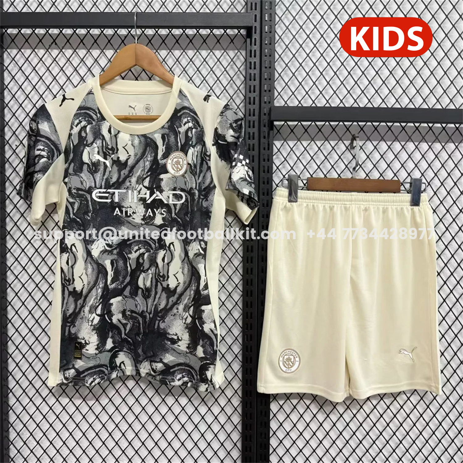 Unitedfootballkit.com | Manchester City 25-26 Year of the Horse Ink Painting Special Kids Kit -Customize Name, Number and Patch | Worldwide Shipping